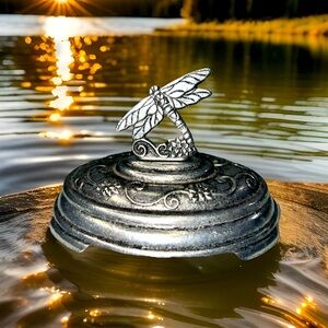 Carson Pewter Dragonfly Soap Dish-2001-Smoke Dome Oval Large-2 Piece Set Marked